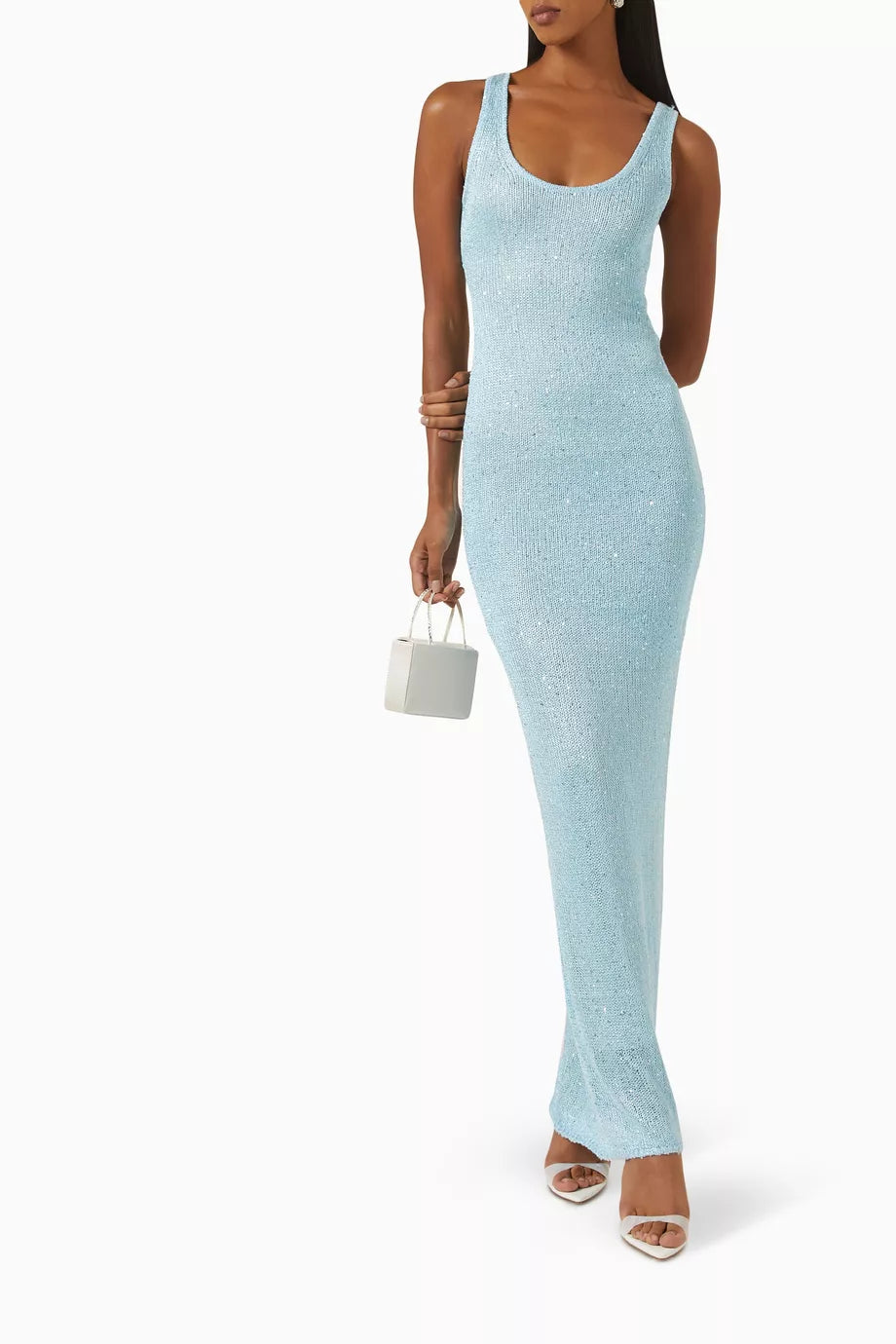 Sequin Detail Maxi Dress In Light Blue
