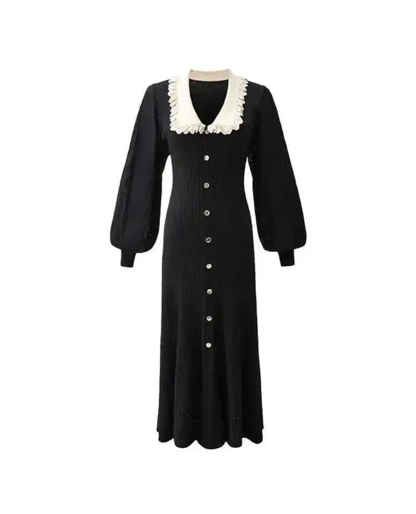 Long Sleeve Knitted Midi Dress In Black