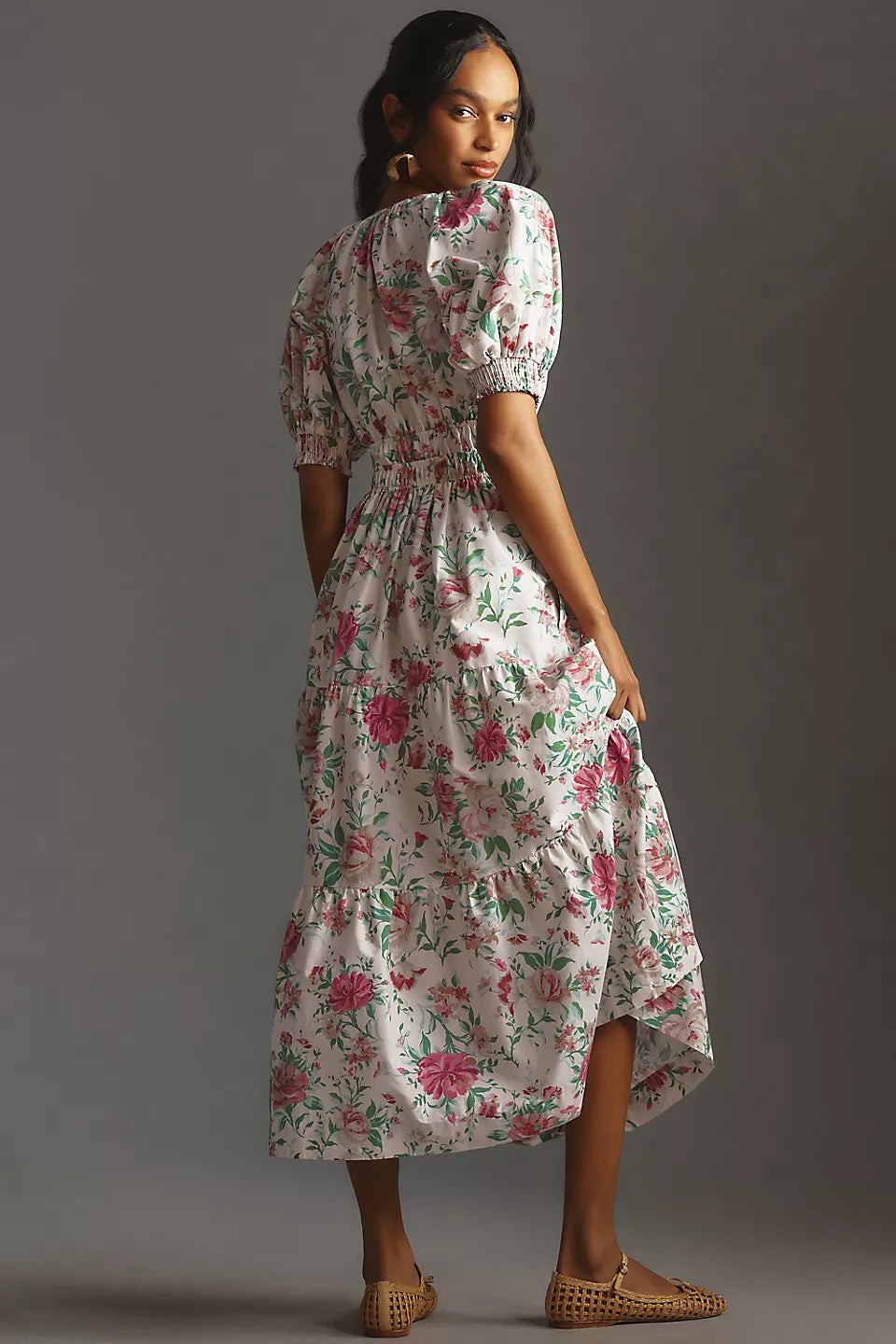 Puff Sleeve Maxi Dress With Print