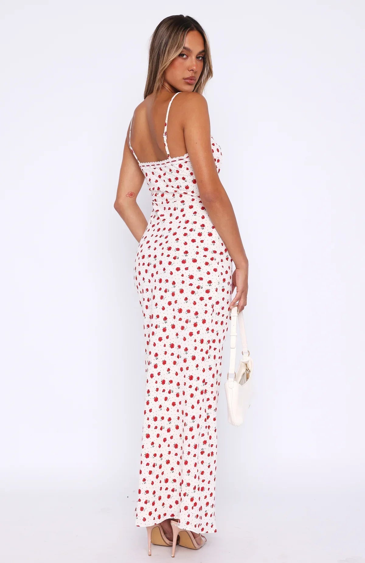 Shoulder Straps Floral Print Maxi Dress In White