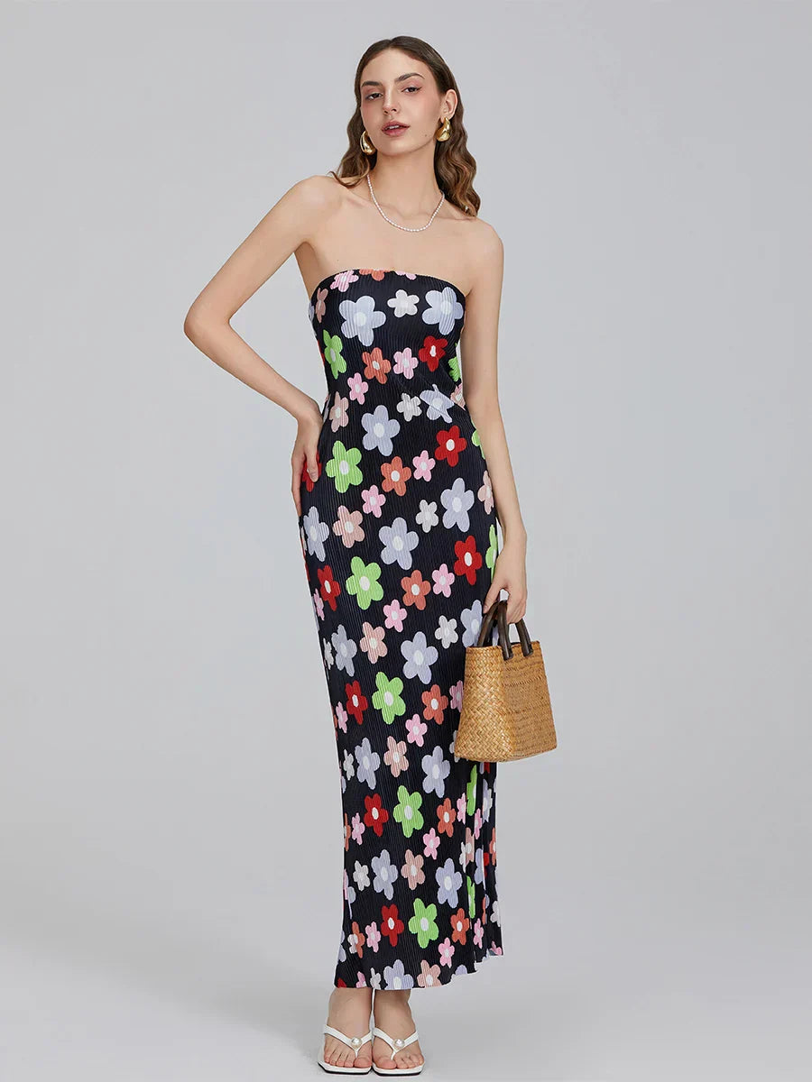 Floral Print Strapless Maxi Dress
