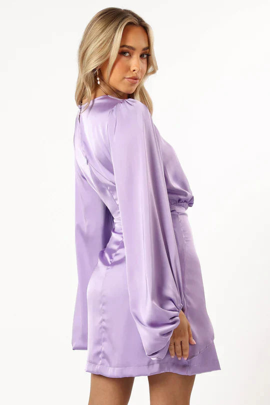 Long Sleeve Mini Dress In Lavander