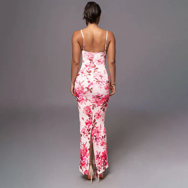 Pink Floral Slim Fit Maxi Dress