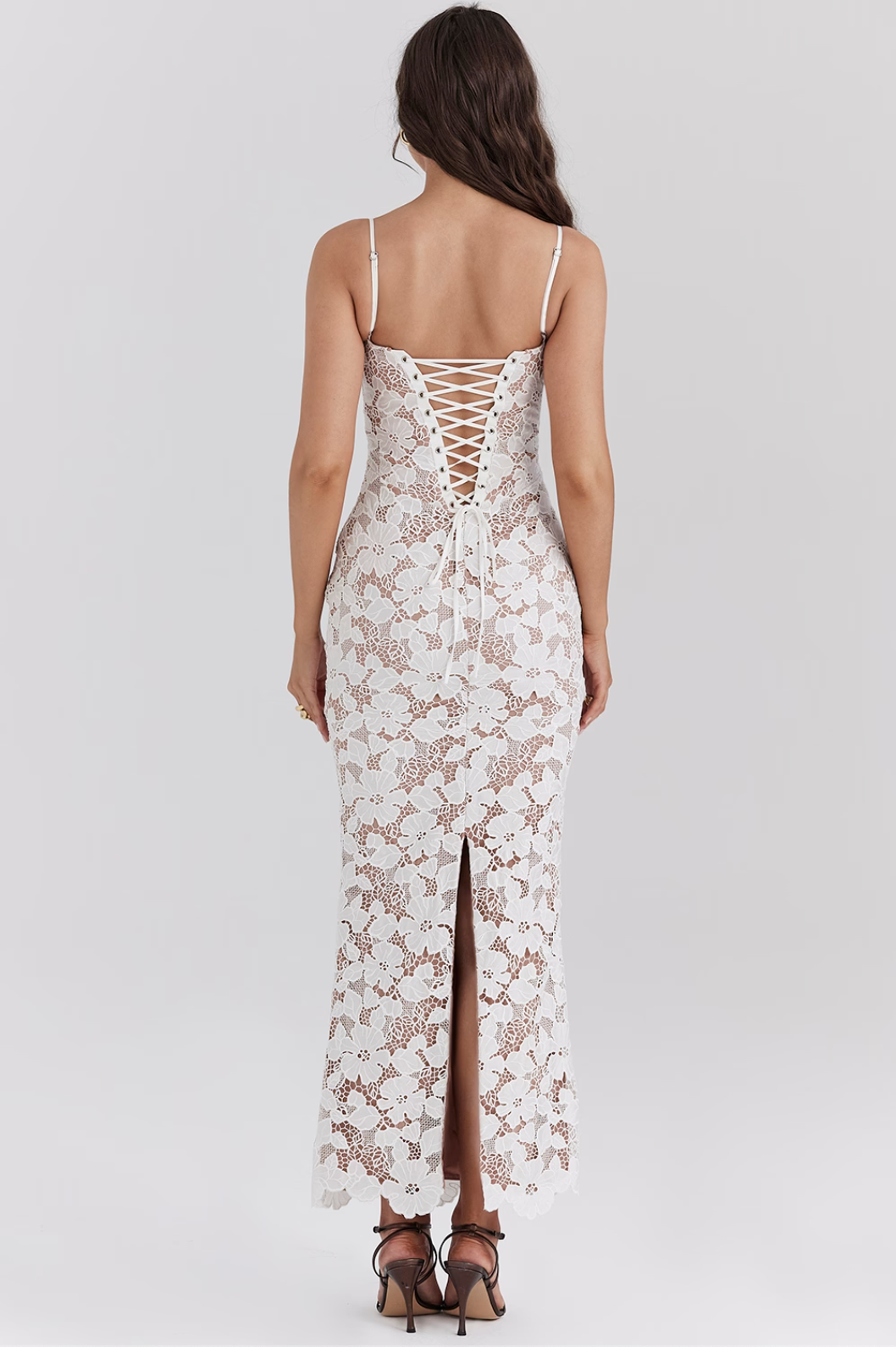 Lace Floral Maxi Dress In White