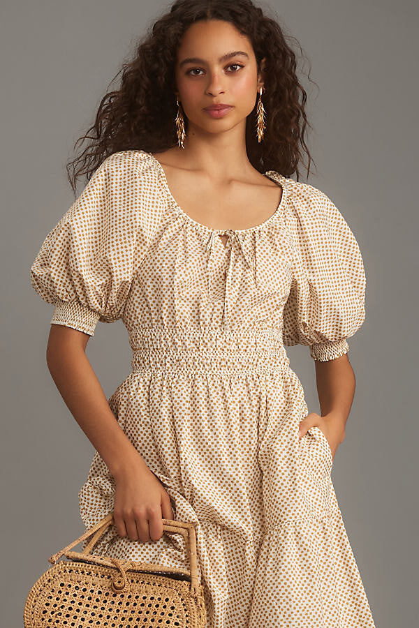 Puff Sleeve Maxi Dress With Print