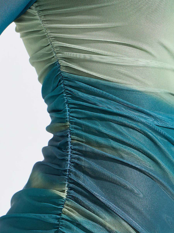 Tie Dye Mesh Maxi Dress In Green