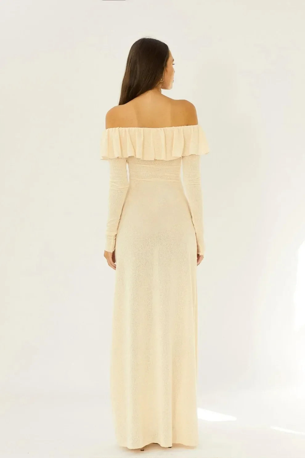 Off Shoulder Long Sleeve Maxi Dress In Yellow