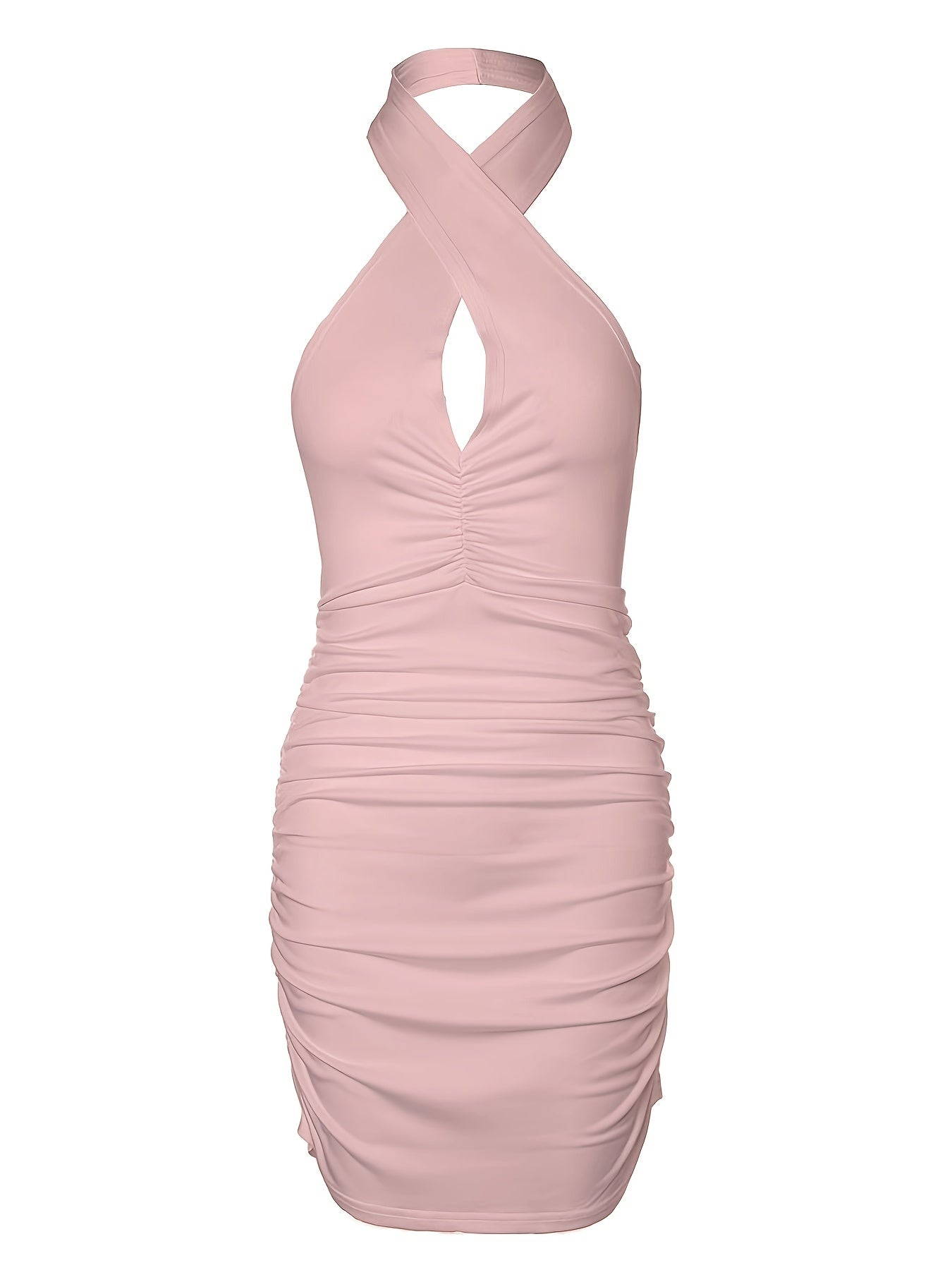 Slim backless halter dress with ruffles and ruffles