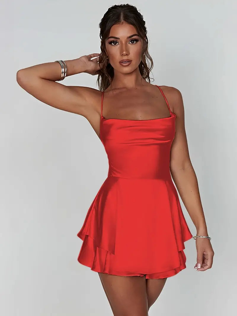 Backless Spaghetti Strap Tiered Dress