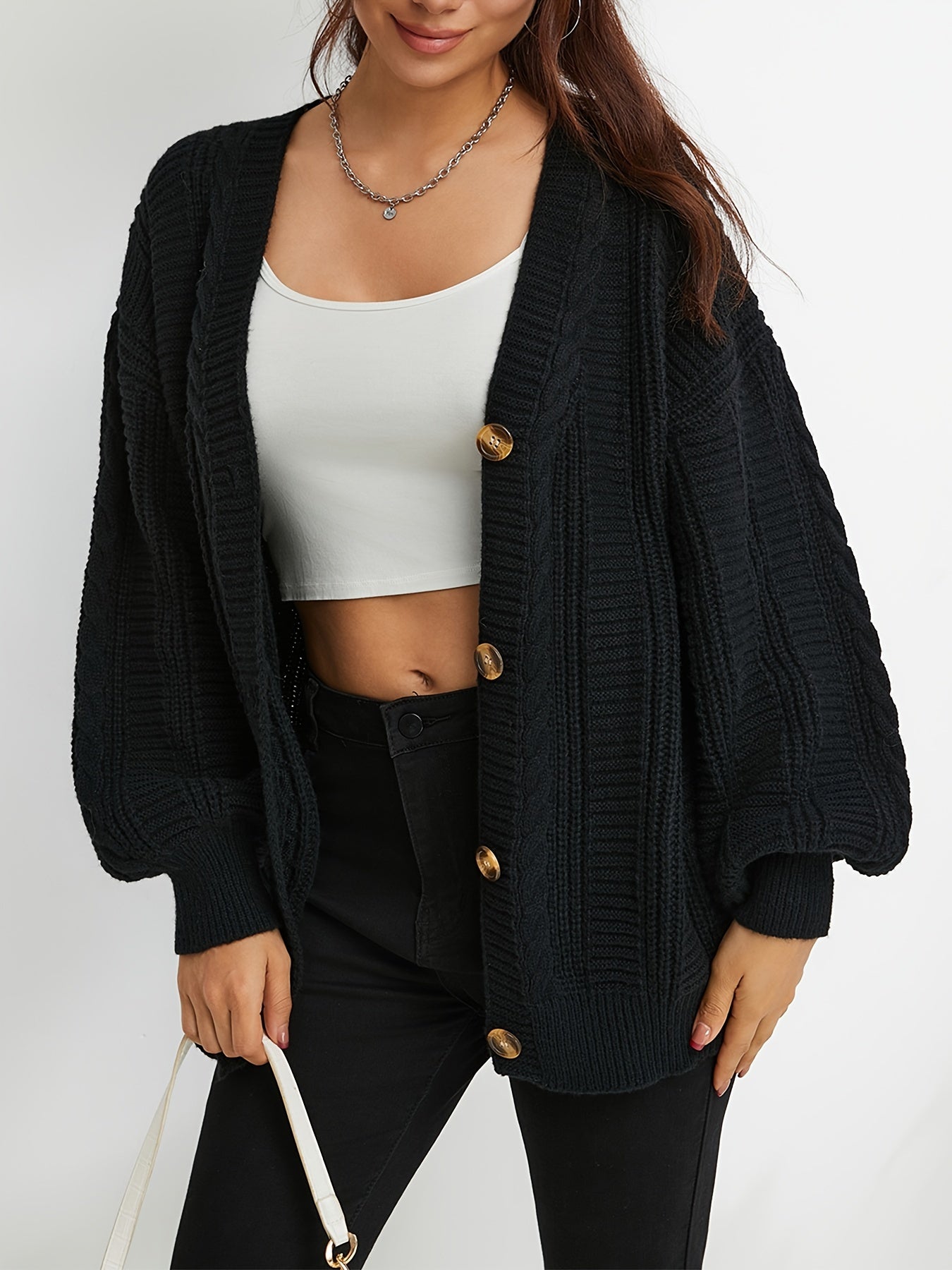 Black cardigan with buttons for women