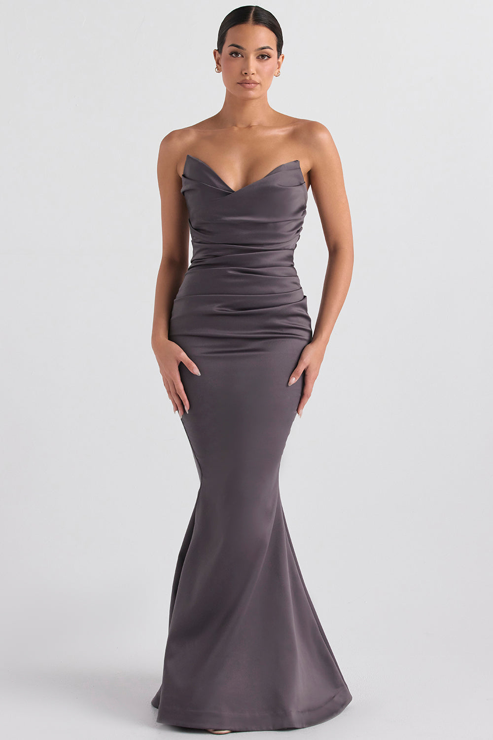 Mushroom satin strapless dress