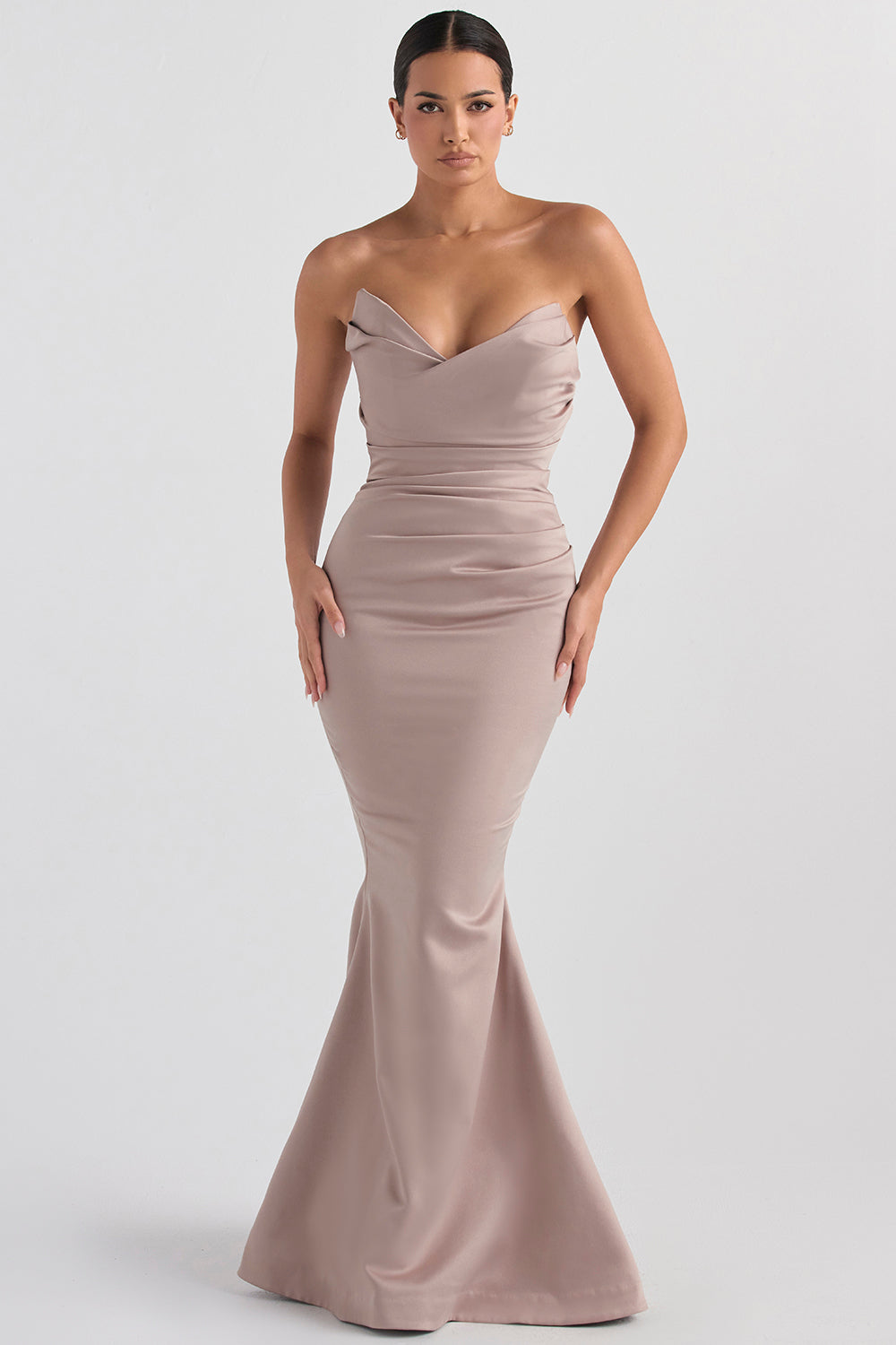 Mushroom satin strapless dress