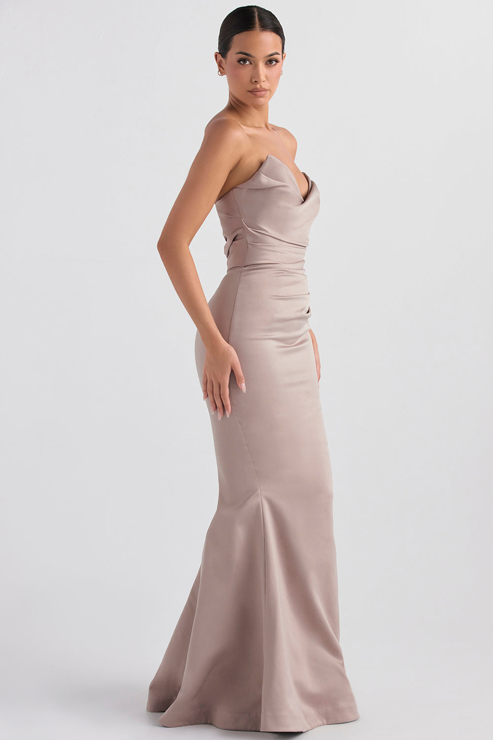 Mushroom satin strapless dress