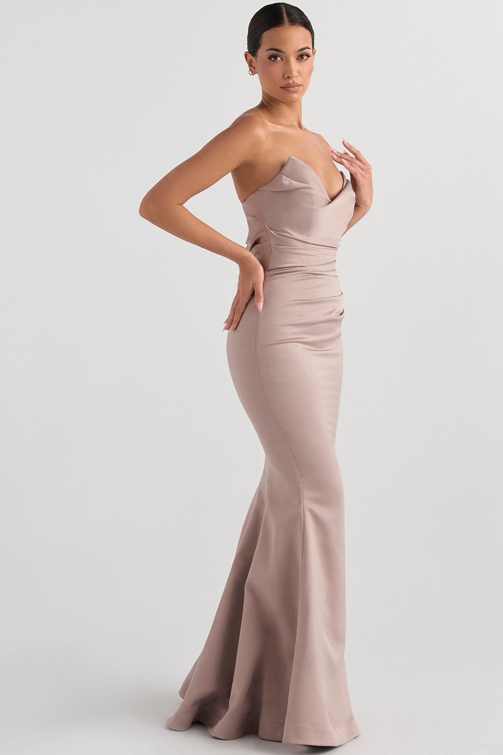Mushroom satin strapless dress