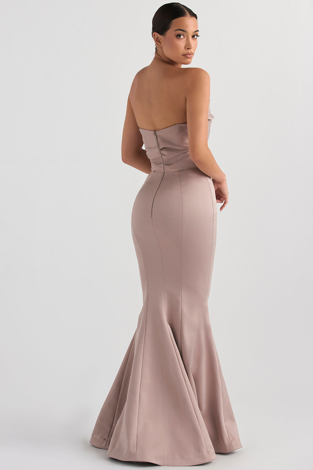 Mushroom satin strapless dress