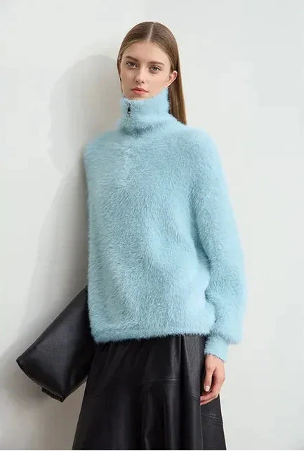 Turtleneck Zipper Mink Sweater