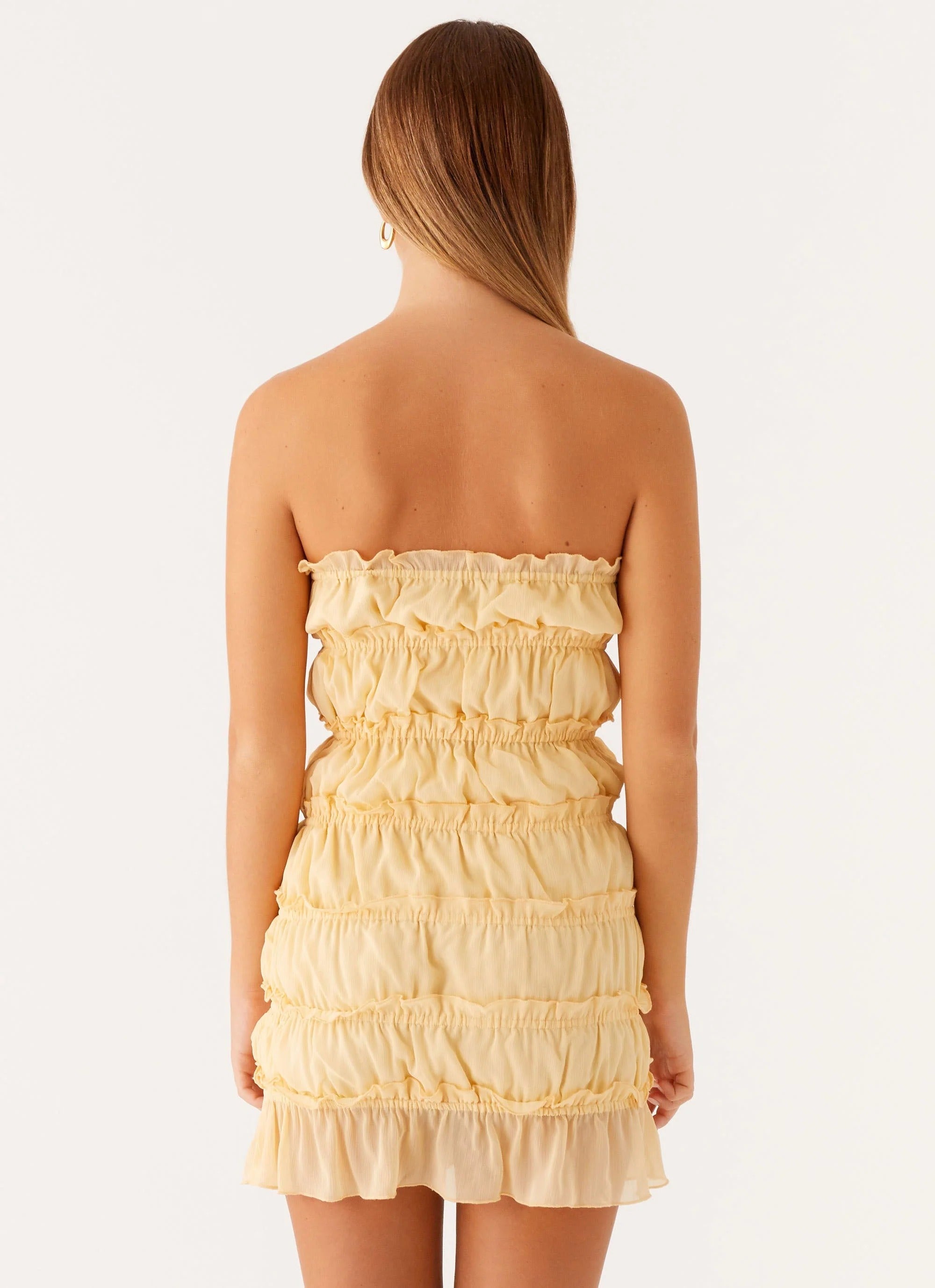 Yellow Bowknot Lace-up Tube Mini Dress