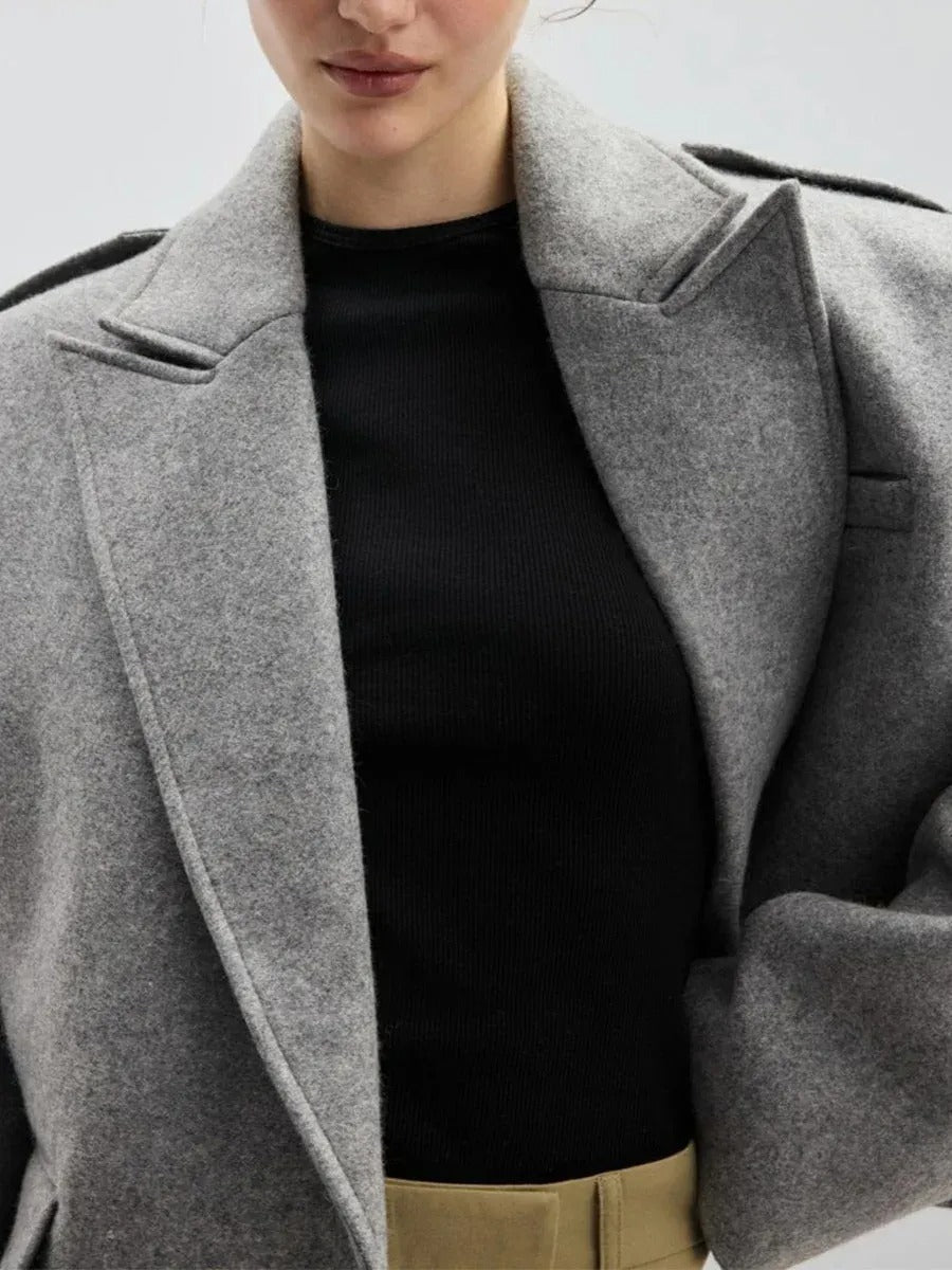 Gray Wool Blazer With Padded Shoulders