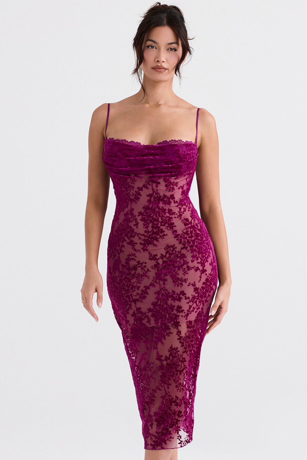 Cranberry Devoré midi dress