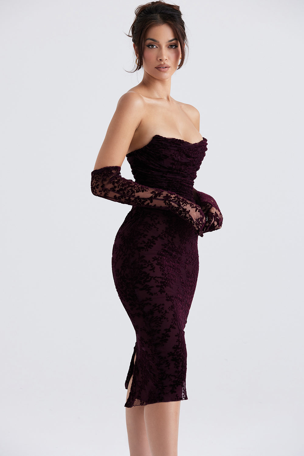 Black cherry Devore corset dress