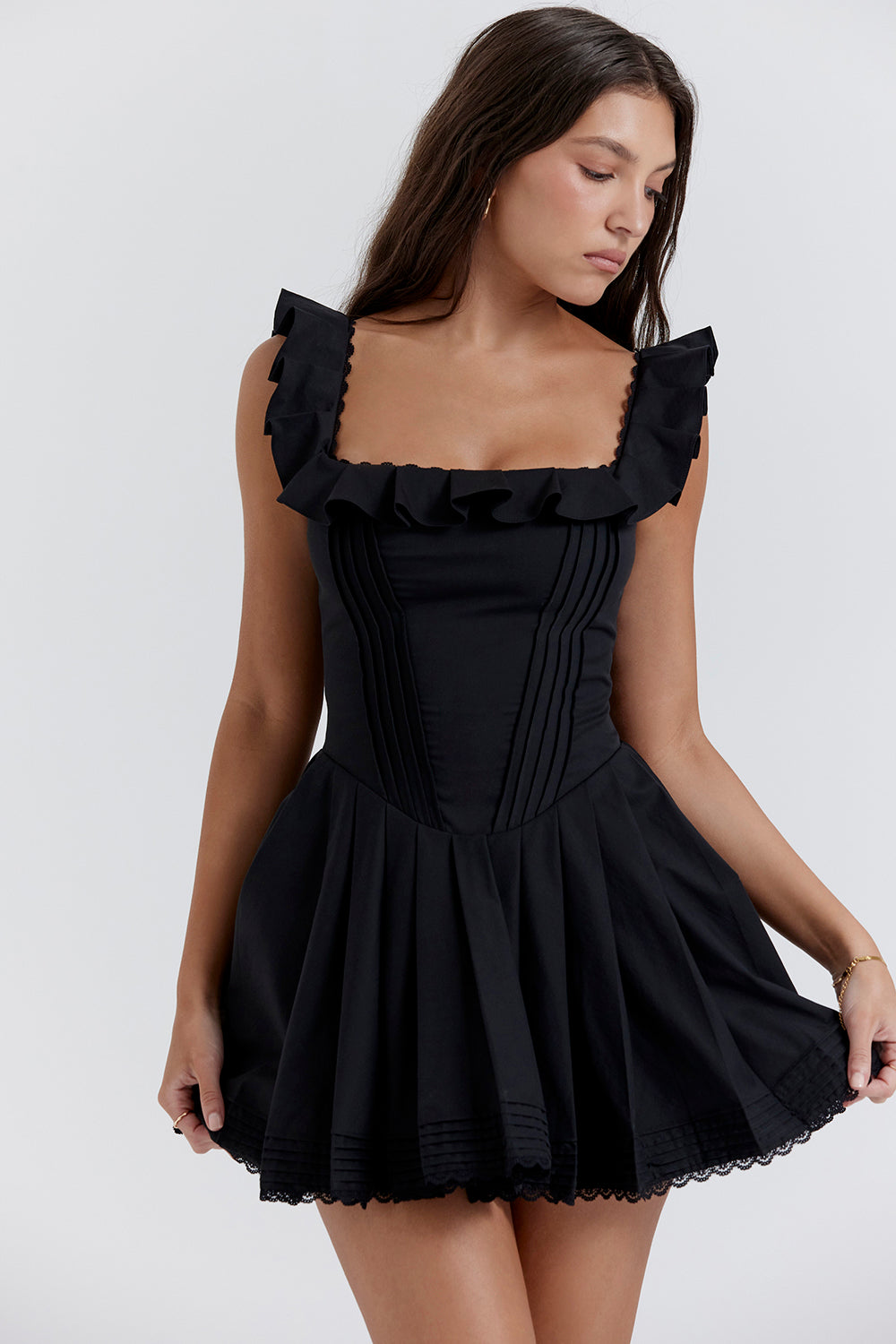 Black pleated dress with pleats