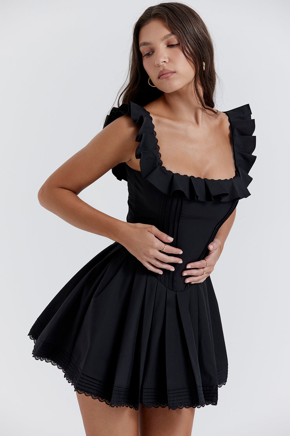 Black pleated dress with pleats