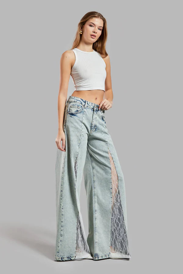 Street Lace Stitching Jeans