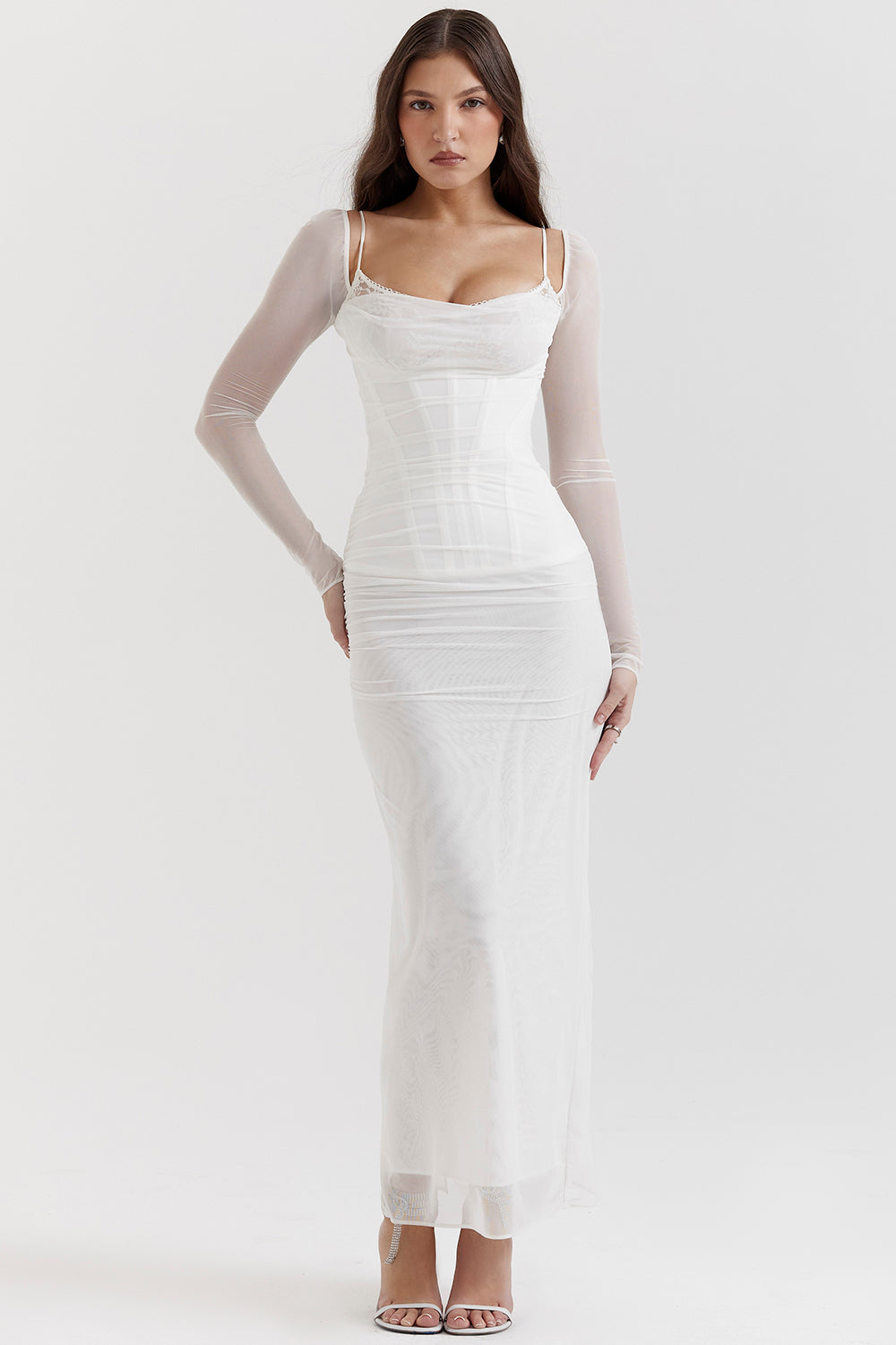 Deep maxi dress with long sleeves