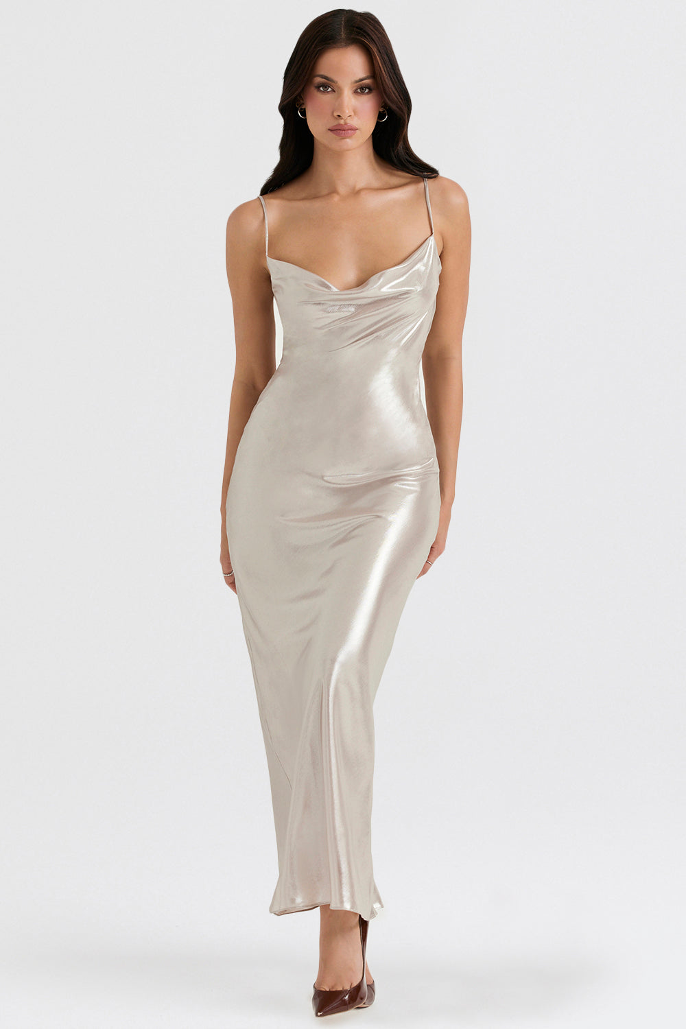 Champagne Shimmer maxi dress with low back