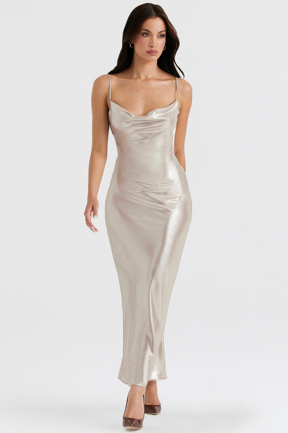 Champagne Shimmer maxi dress with low back