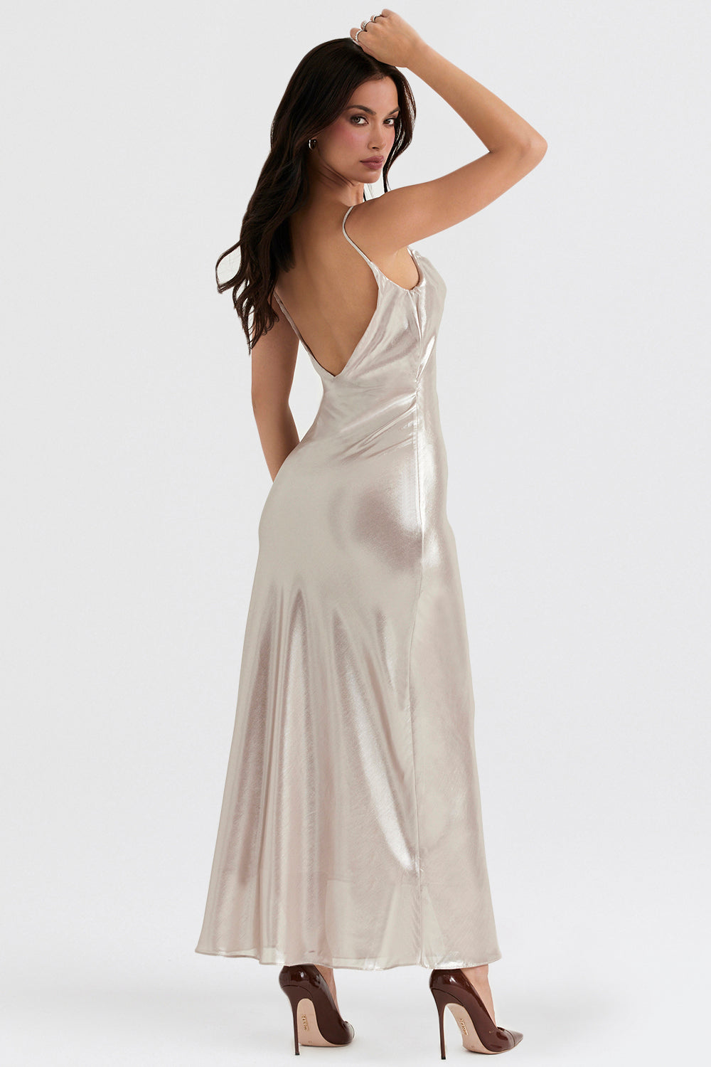 Champagne Shimmer maxi dress with low back