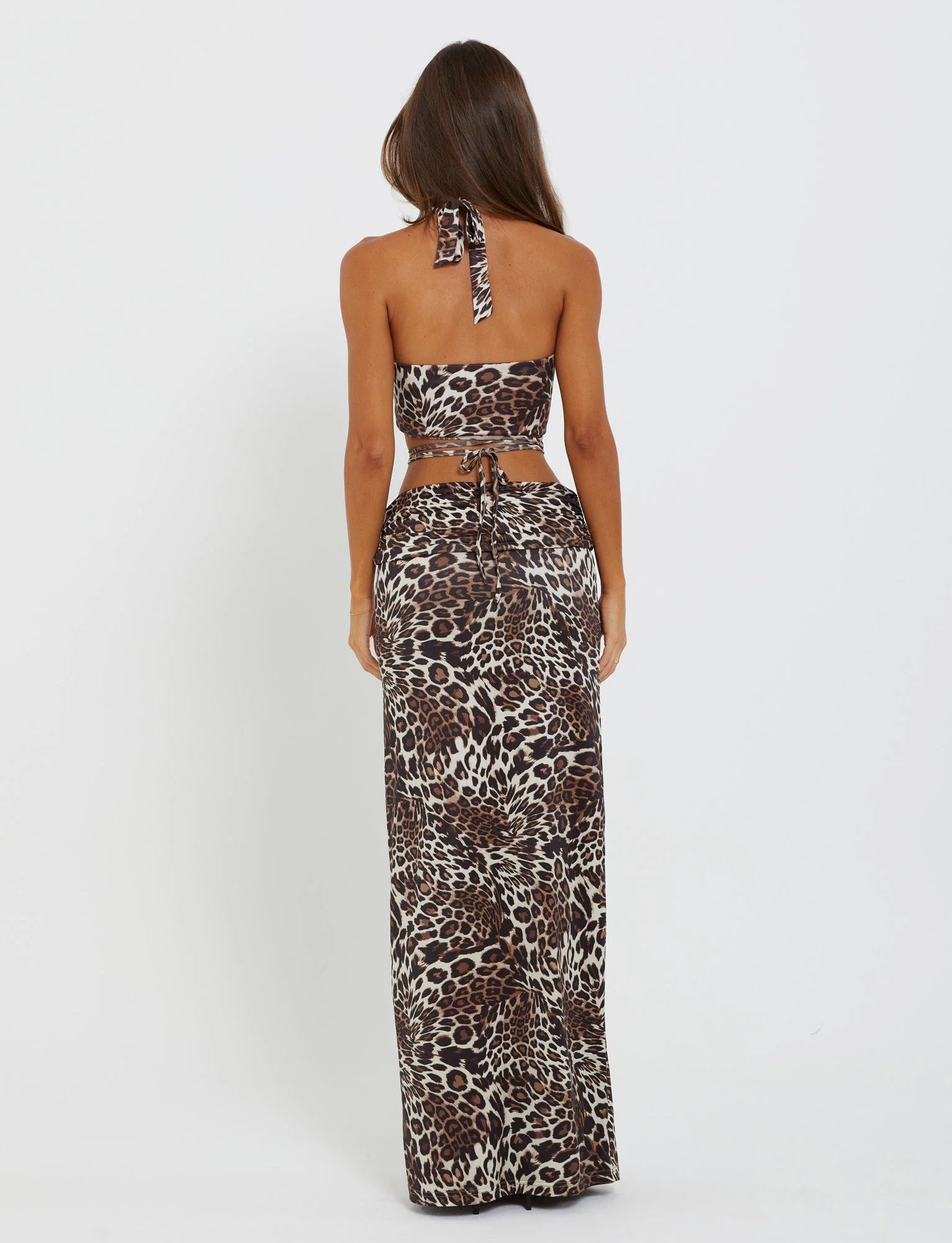 Maxi Skirt With Front Cutout Crop Top Set