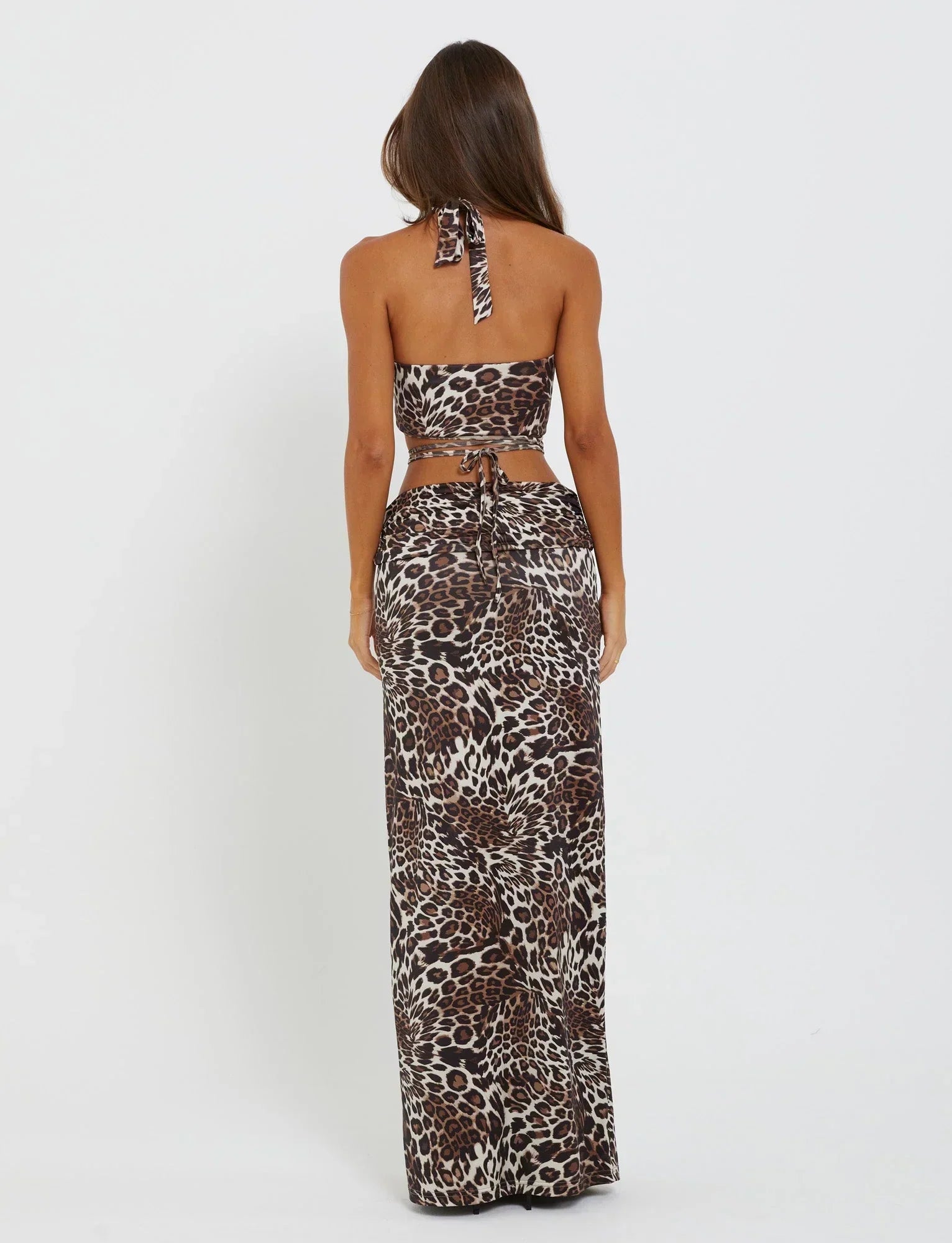 Maxi Skirt With Front Cutout Crop Top Set