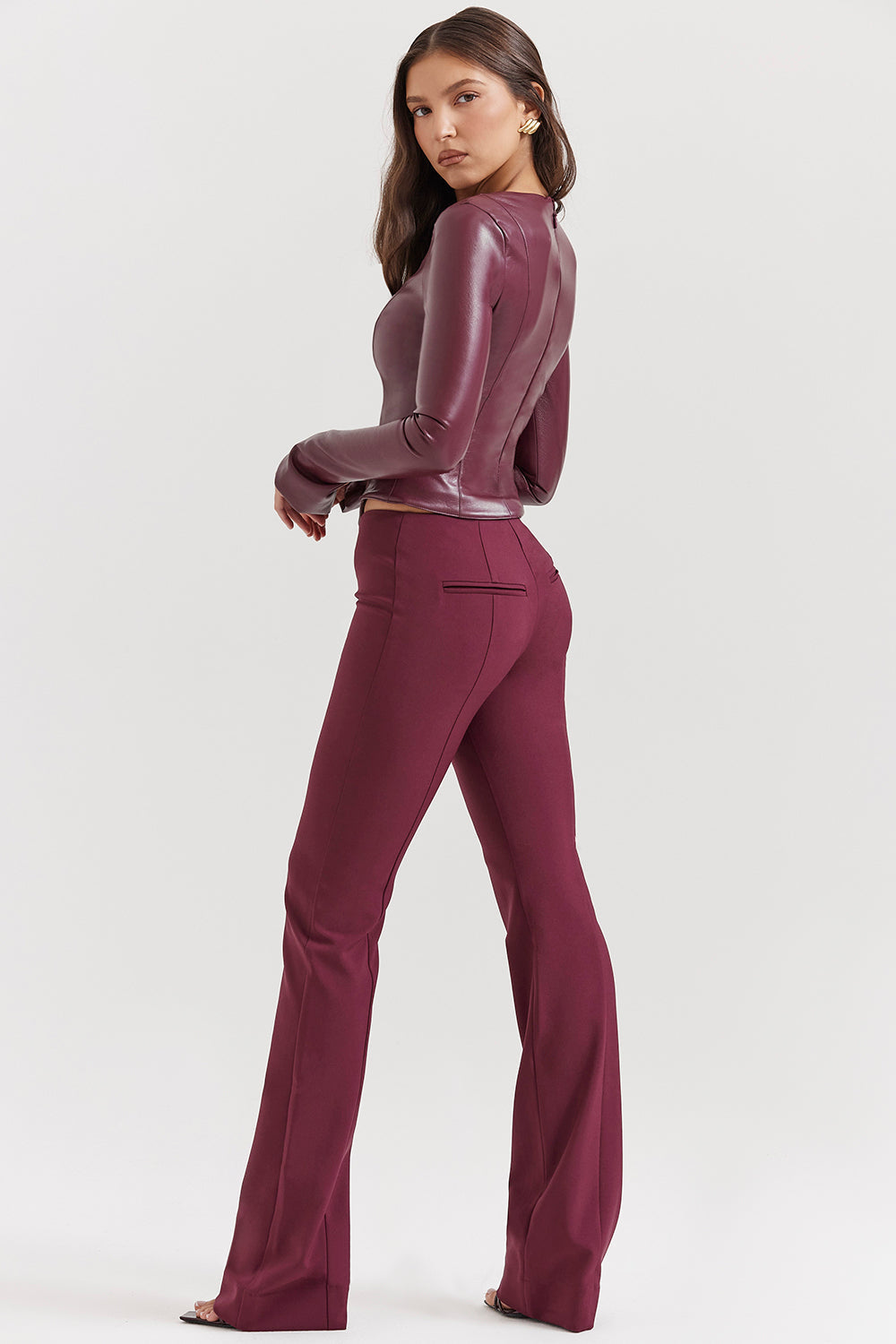 Wine vegan leather top with pants