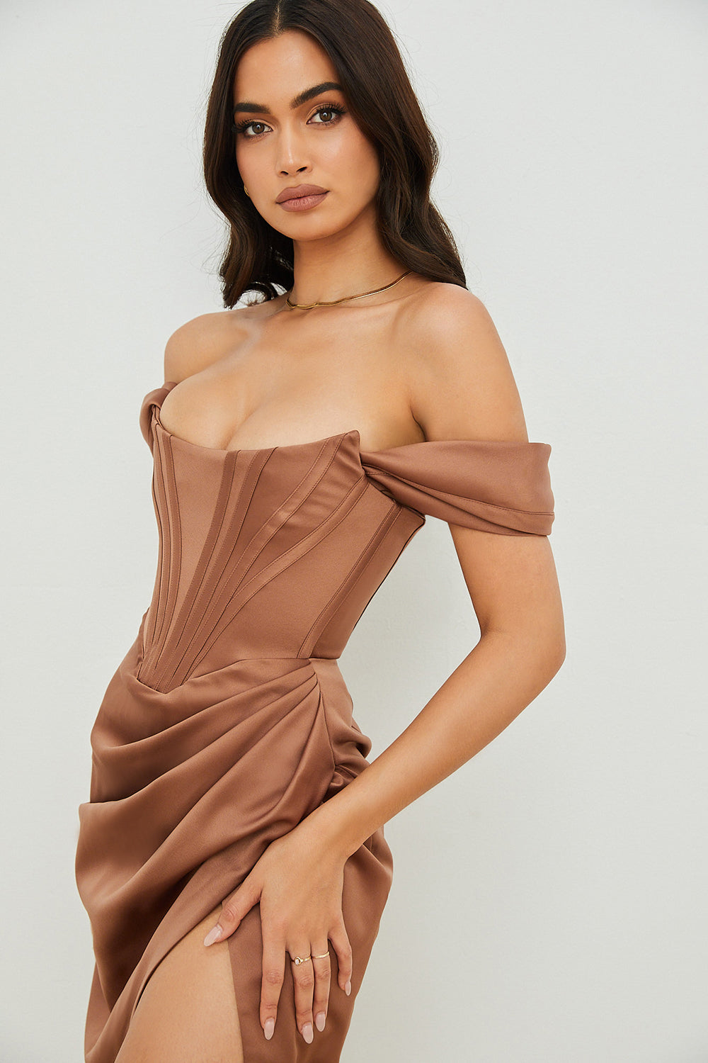 Satin off shoulder dress