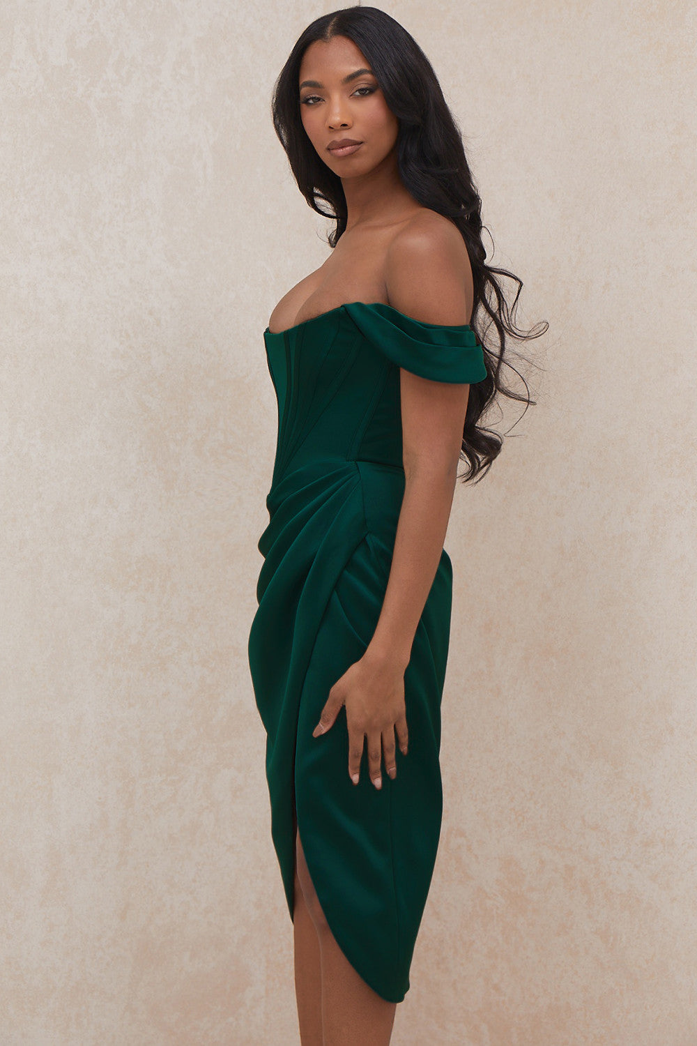 Satin off shoulder dress
