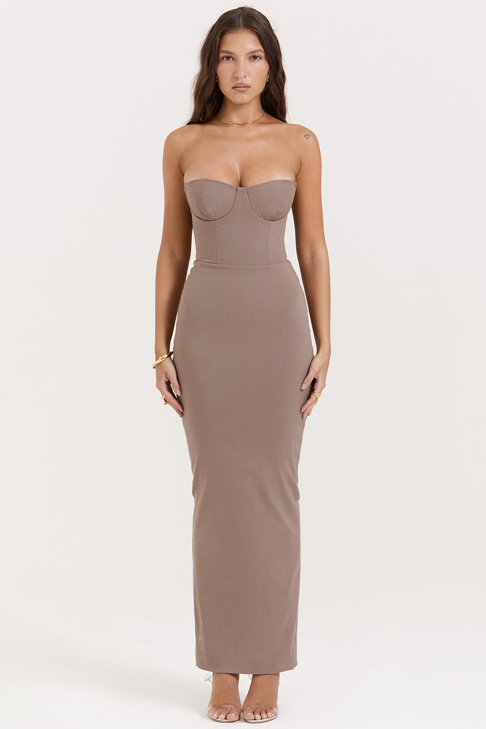 Black strapless maxi dress with corset