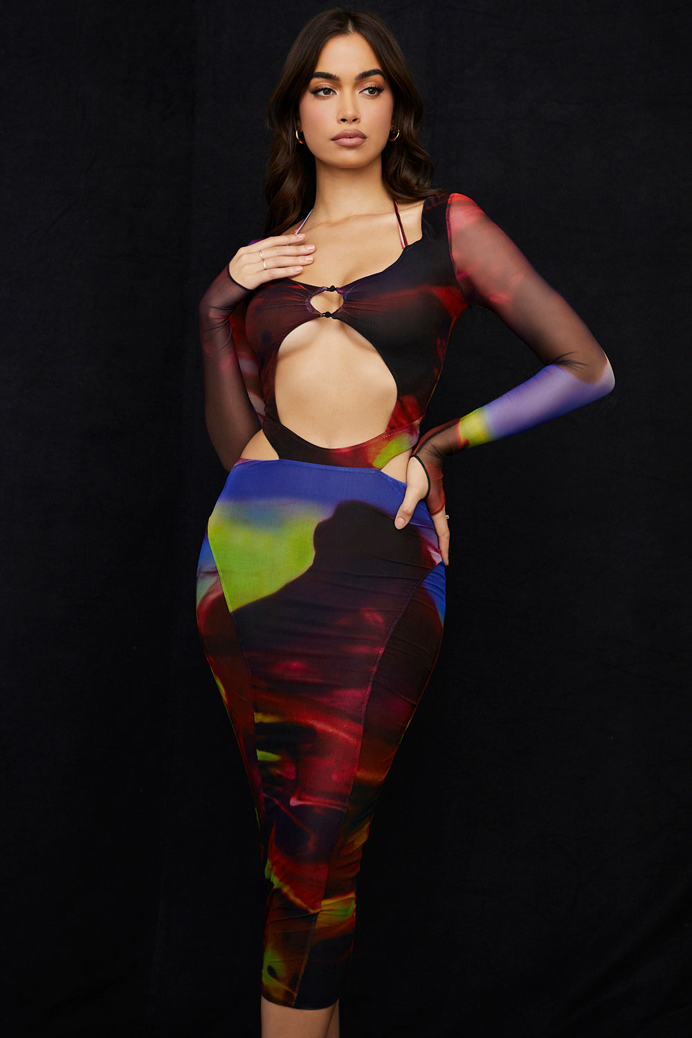 Printed cut out midi dress