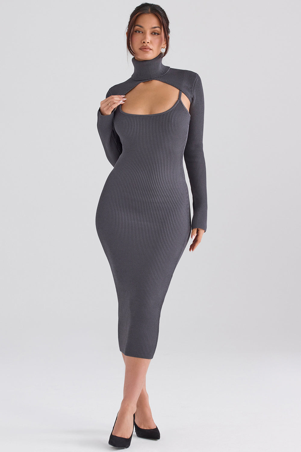 Anthracite knitted midi dress