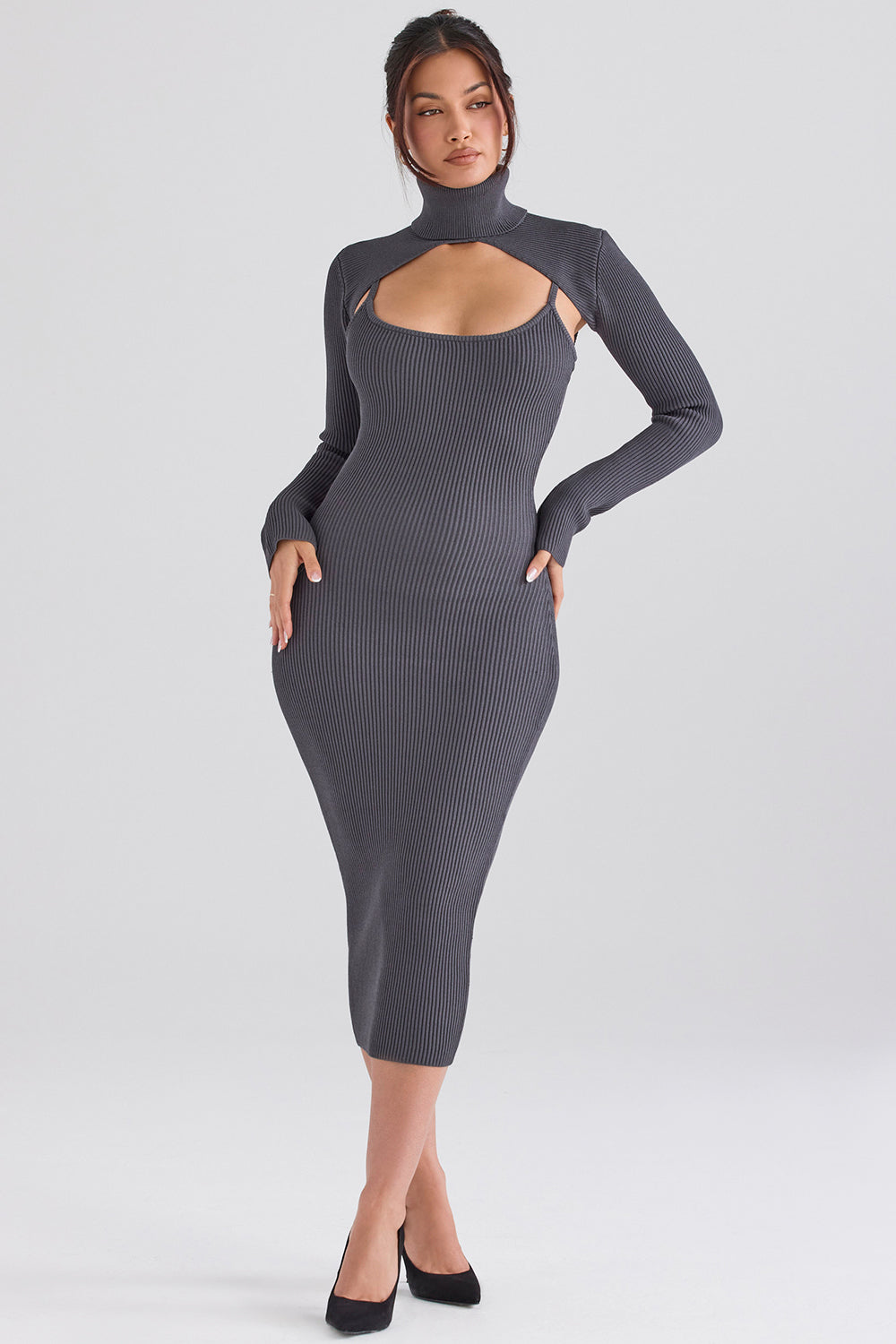 Anthracite knitted midi dress