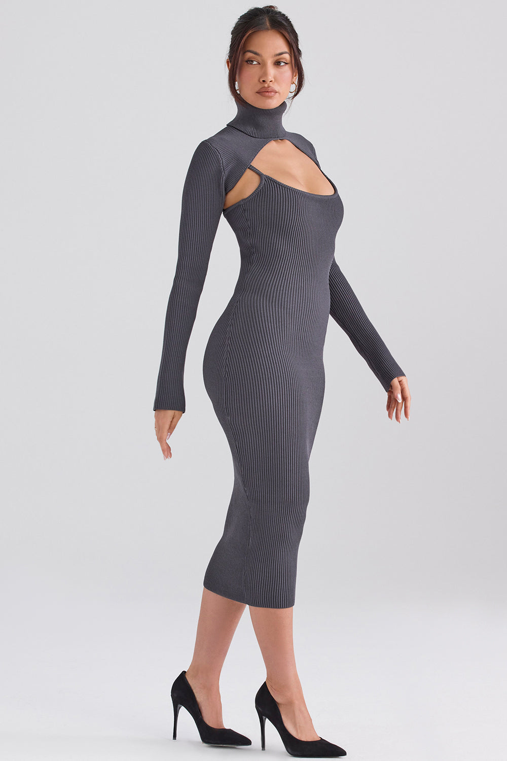 Anthracite knitted midi dress