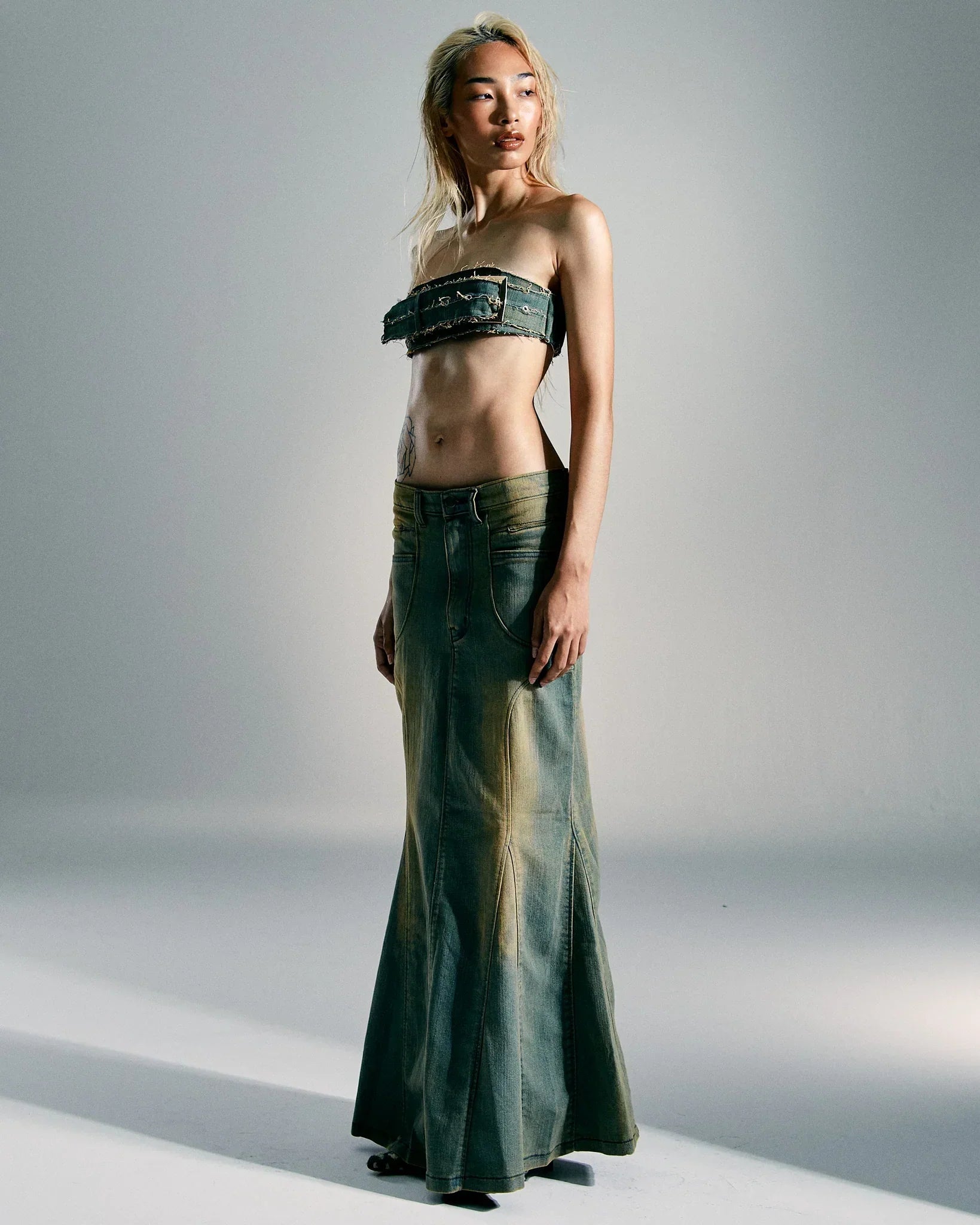 Long denim skirt