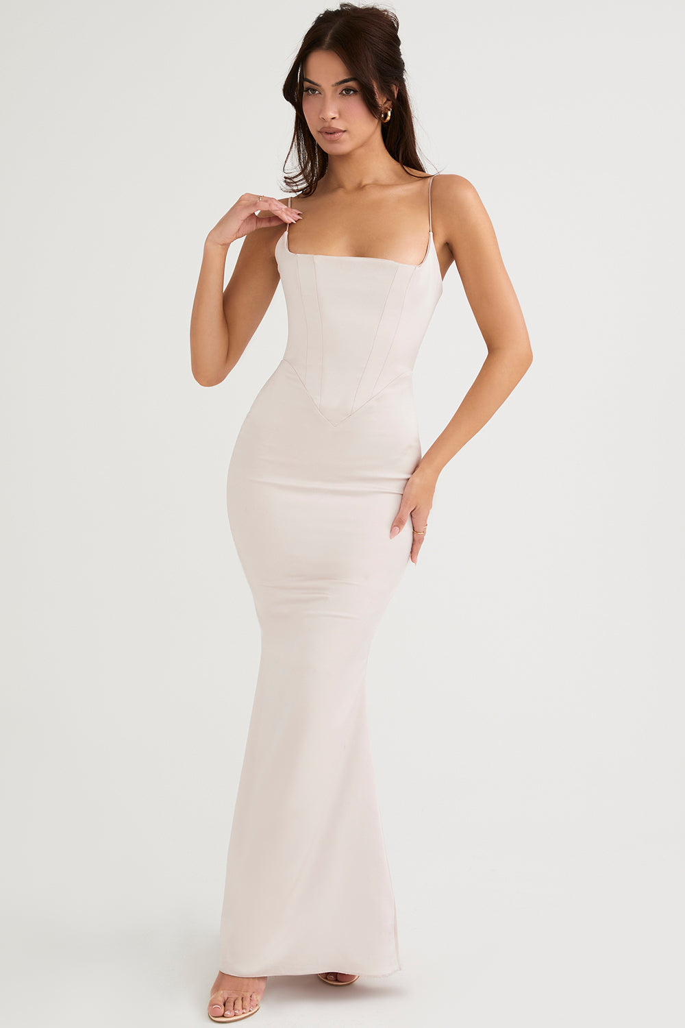 Periwinkle maxi dress with satin corset