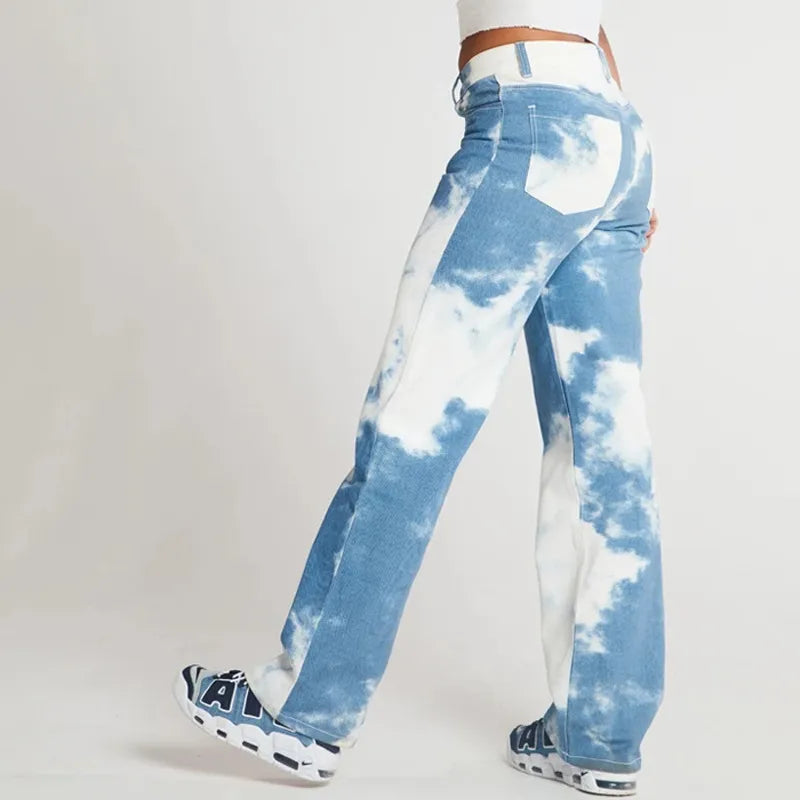 Blue Tie Dye Straight Leg Jeans