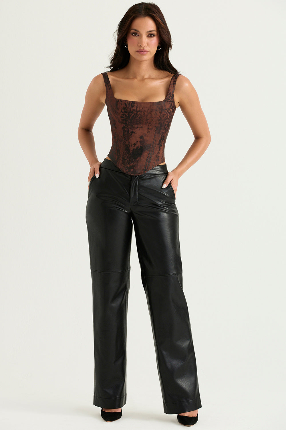 Antique copper satin longline corset