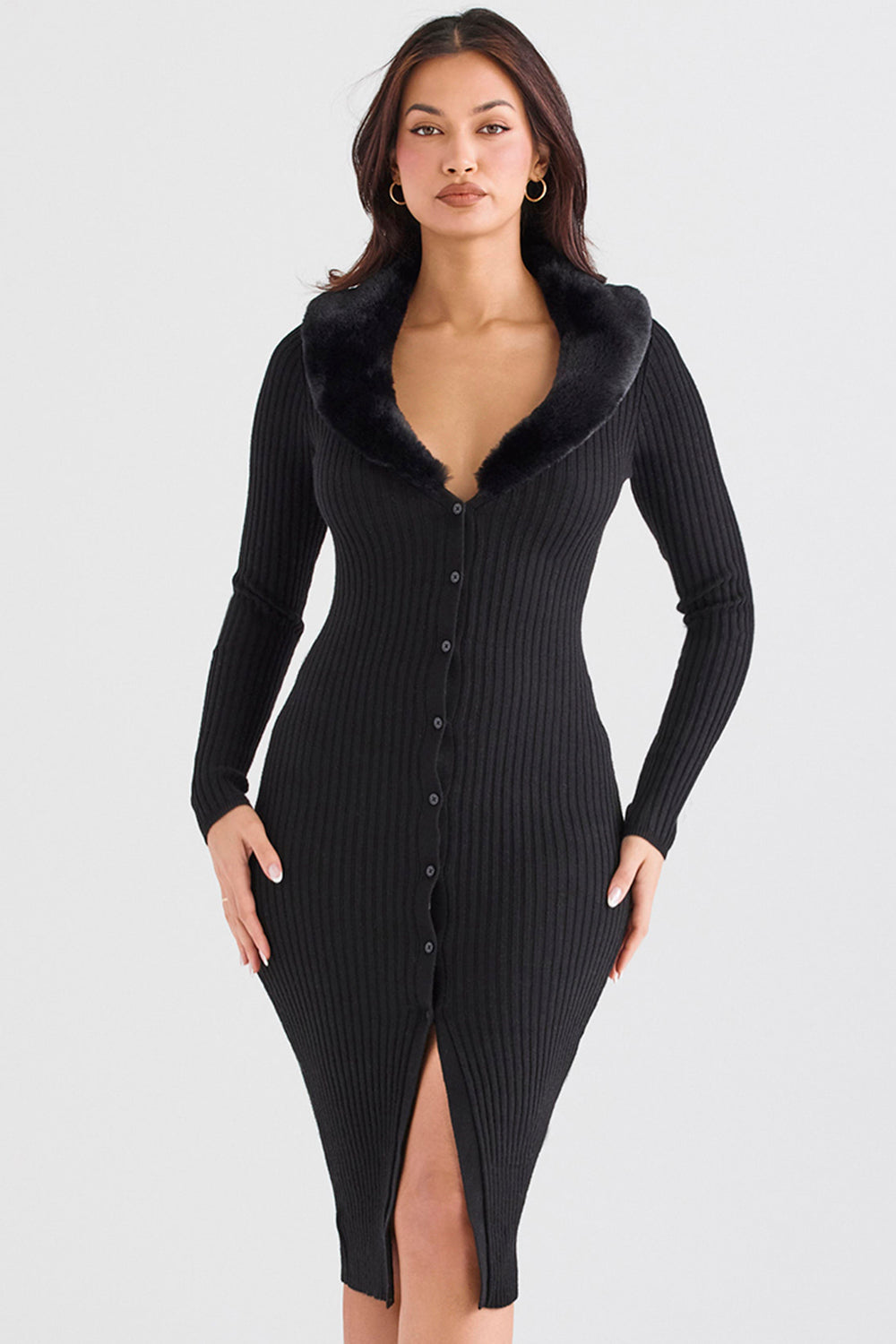 Black dress with faux fur