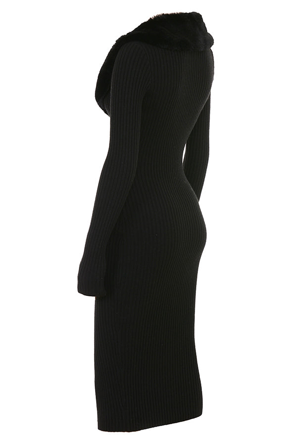 Black dress with faux fur