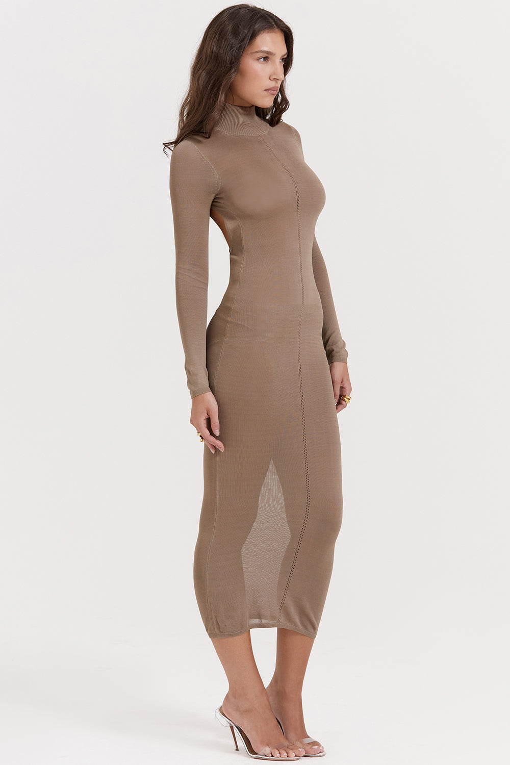Brown knitted midi dress