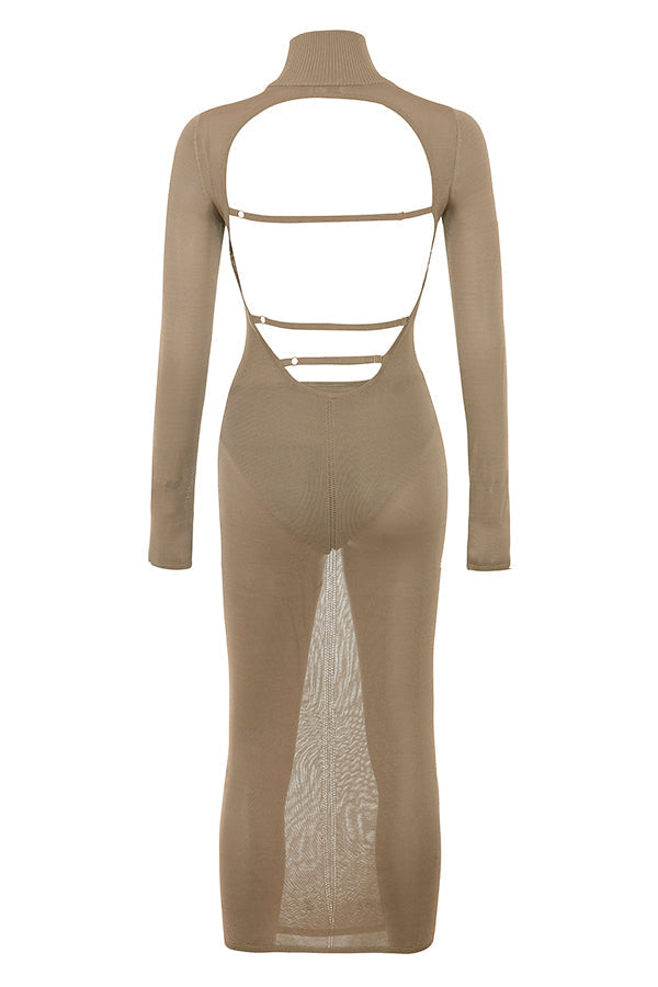 Brown knitted midi dress