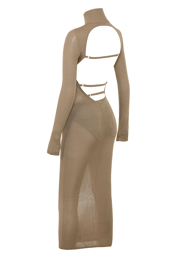 Light brown knitted midi dress